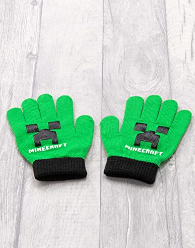 Minecraft Kids Bobble Hat Gloves Set Creeper Tejido Game Gamer Regalo Un tamaño