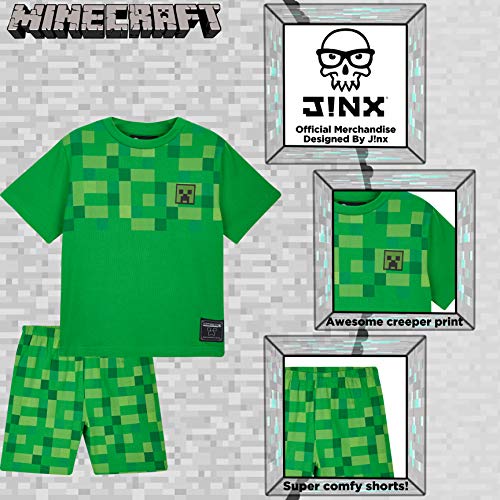 Minecraft Pijama Niño, Set 2 Piezas Pijamas Niños Cortos, Ropa de Niño 100% Algodon, Regalos para Niños y Adolescentes Edad 5-14 Años (Verde, 9-10 años)