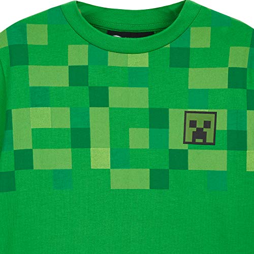 Minecraft Pijama Niño, Set 2 Piezas Pijamas Niños Cortos, Ropa de Niño 100% Algodon, Regalos para Niños y Adolescentes Edad 5-14 Años (Verde, 9-10 años)
