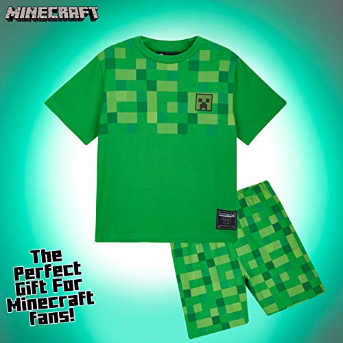 Minecraft Pijama Niño, Set 2 Piezas Pijamas Niños Cortos, Ropa de Niño 100% Algodon, Regalos para Niños y Adolescentes Edad 5-14 Años (Verde, 9-10 años)