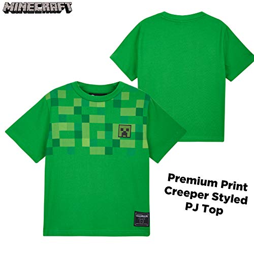 Minecraft Pijama Niño, Set 2 Piezas Pijamas Niños Cortos, Ropa de Niño 100% Algodon, Regalos para Niños y Adolescentes Edad 5-14 Años (Verde, 9-10 años)