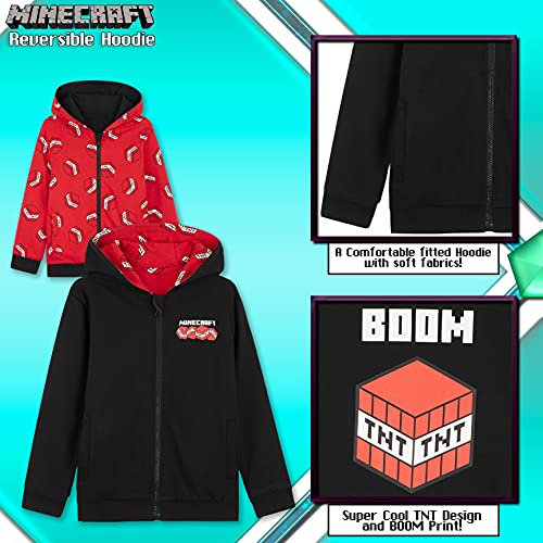 Minecraft Sudadera Niño Reversible, Sudaderas Niño con Capucha y Cremallera, Ropa Niño 100% Algodon, Regalos para Niños y Adolescentes Edad 5-14 Años (Rojo, 13-14 años, 13_Years)