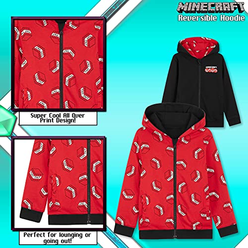 Minecraft Sudadera Niño Reversible, Sudaderas Niño con Capucha y Cremallera, Ropa Niño 100% Algodon, Regalos para Niños y Adolescentes Edad 5-14 Años (Rojo, 13-14 años, 13_Years)