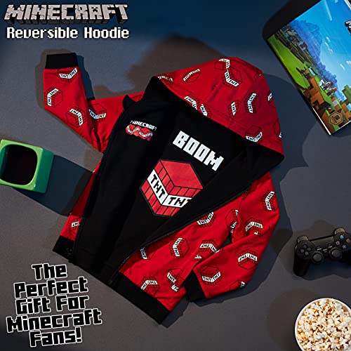 Minecraft Sudadera Niño Reversible, Sudaderas Niño con Capucha y Cremallera, Ropa Niño 100% Algodon, Regalos para Niños y Adolescentes Edad 5-14 Años (Rojo, 13-14 años, 13_Years)