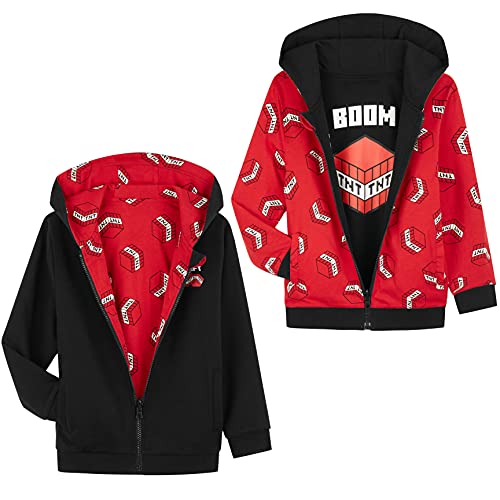 Minecraft Sudadera Niño Reversible, Sudaderas Niño con Capucha y Cremallera, Ropa Niño 100% Algodon, Regalos para Niños y Adolescentes Edad 5-14 Años (Rojo, 13-14 años, 13_Years)