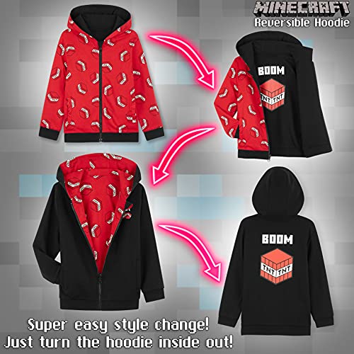 Minecraft Sudadera Niño Reversible, Sudaderas Niño con Capucha y Cremallera, Ropa Niño 100% Algodon, Regalos para Niños y Adolescentes Edad 5-14 Años (Rojo, 13-14 años, 13_Years)