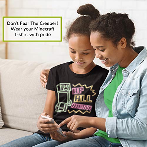 Minecraft Up All Night - Camiseta para niñas | Producto oficial | PS4 PS5 Xbox PC Switch Gamer Regalos, Tween Teen School Girls Gaming Top, ropa infantil, idea de regalo de cumpleaños para niños