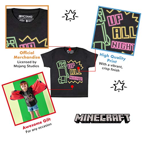 Minecraft Up All Night - Camiseta para niñas | Producto oficial | PS4 PS5 Xbox PC Switch Gamer Regalos, Tween Teen School Girls Gaming Top, ropa infantil, idea de regalo de cumpleaños para niños