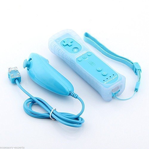 mini kitty 2 en 1 Mando Plus con Motion Plus y Nunchunk para Nintendo Wii + Funda de Silicona - Azul Claro