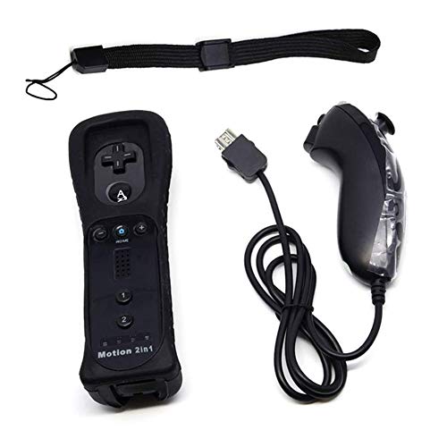 mini kitty 2 en 1 Motion Plus Mando y Nunchunk para Nintendo Wii/Wii u + Funda de Silicona - Negro