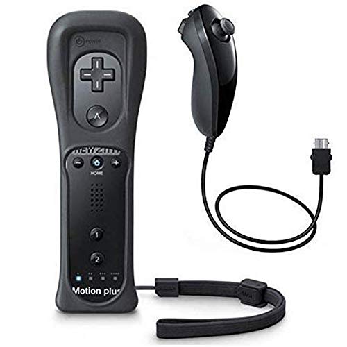 mini kitty 2 en 1 Motion Plus Mando y Nunchunk para Nintendo Wii/Wii u + Funda de Silicona - Negro