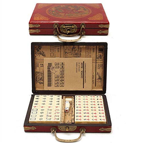 Mini Mahjong Set de viaje Majiang Chinese Riichi Mahjong Set con mesa portátil tradicional chino Mah Jongg Set de viaje portátil Club Mahjong Set con caja de cuero arquetic 144 piezas