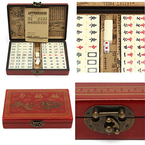 Mini Mahjong Set de viaje Majiang Chinese Riichi Mahjong Set con mesa portátil tradicional chino Mah Jongg Set de viaje portátil Club Mahjong Set con caja de cuero arquetic 144 piezas