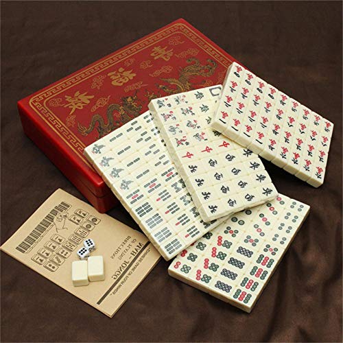 Mini Mahjong Set de viaje Majiang Chinese Riichi Mahjong Set con mesa portátil tradicional chino Mah Jongg Set de viaje portátil Club Mahjong Set con caja de cuero arquetic 144 piezas