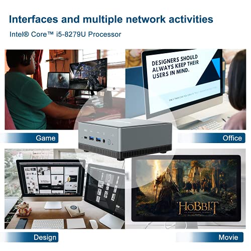Mini PC Core i5-8279U | 16GB RAM 256GB PCIe SSD | Gráficos Iris Plus 655 | 2.4G/5G Dual WiFi BT 5.1 | HDMI/DP/USB-C | 2X RJ45 | 4X USB 3.0 | Factor de Forma Pequeña