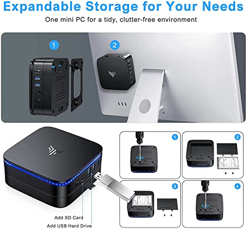 Mini PC Windows 10 Pro, NiPoGi 12GB RAM 128GB ROM Procesador Pentium J4205 Ordenadores de sobremesa, Soporte 4K HD, 2.4G + 5G Dual WiFi, Gigabit Ethernet, Bluetooth 4.2 Micro PC