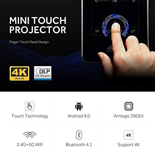 Mini proyector, Android 9.0 Portátil Proyector de Cine en Casa Pequeño Proyector DLP para Android Phone 150 ANSI lumens Soporte HDMI Entrada/WiFi/Bluetooth/USB/TF Tarjeta/TV Box/PS4 (Type2(2G+16G))