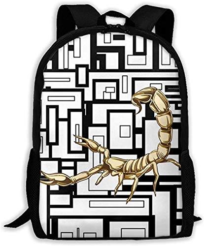 Mochila Escolar, Ligero, Mochila, Universidad, Senderismo Gold Vector Scorpion Creative Unisex Women 3D Print Daypacks para Hombres