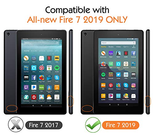MoKo Funda Compatible con Kindle Fire 7 Tablet (9th Generation - 2019 Release), Ligero y Degado Protector a Prueba de Los Golpes con Asa Portátil para Niña Cover Case - Magenta