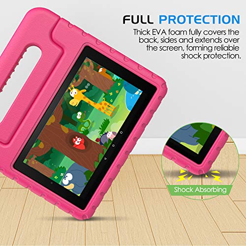 MoKo Funda Compatible con Kindle Fire 7 Tablet (9th Generation - 2019 Release), Ligero y Degado Protector a Prueba de Los Golpes con Asa Portátil para Niña Cover Case - Magenta