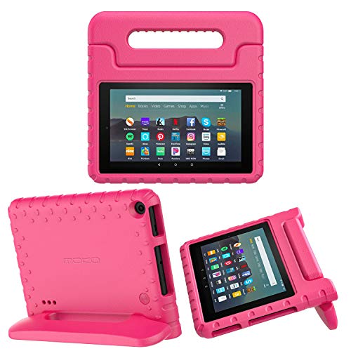 MoKo Funda Compatible con Kindle Fire 7 Tablet (9th Generation - 2019 Release), Ligero y Degado Protector a Prueba de Los Golpes con Asa Portátil para Niña Cover Case - Magenta