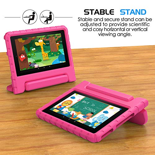 MoKo Funda Compatible con Kindle Fire 7 Tablet (9th Generation - 2019 Release), Ligero y Degado Protector a Prueba de Los Golpes con Asa Portátil para Niña Cover Case - Magenta