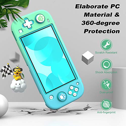 MoKo Funda Compatible con Nintendo Switch Lite, Protectora PC con 4 Tapas de Agarre Pulgar y 2 Protectores Pantalla de Vidrio Templado Transparente HD, Antideslizante, Resistente a Arañazos,Azul+Verde