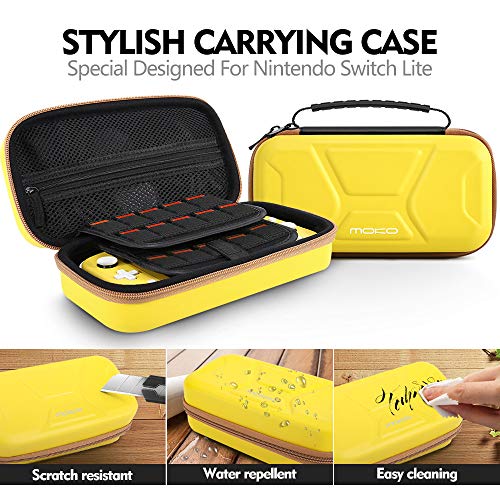 MoKo Funda de Compatible con Nintendo Switch Lite, Estuche Transporte Rígido Portátil de Almacenamiento EVA con Manija, 20 Puertos para Tarjetas de Juego para Nintendo Switch Lite 2019 - Amarillo