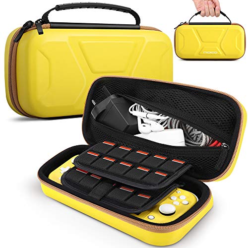 MoKo Funda de Compatible con Nintendo Switch Lite, Estuche Transporte Rígido Portátil de Almacenamiento EVA con Manija, 20 Puertos para Tarjetas de Juego para Nintendo Switch Lite 2019 - Amarillo