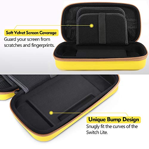 MoKo Funda de Compatible con Nintendo Switch Lite, Estuche Transporte Rígido Portátil de Almacenamiento EVA con Manija, 20 Puertos para Tarjetas de Juego para Nintendo Switch Lite 2019 - Amarillo