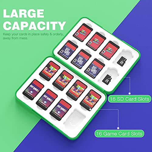 MoKo Funda para Almacenamiento para Switch Juegos Compatible con Nintendo Switch & Switch Lite & Switch OLED, Organizador de 16 Tarjetas de Juego Impermeable Estuche Caja de Tarjeta - Mario Verde
