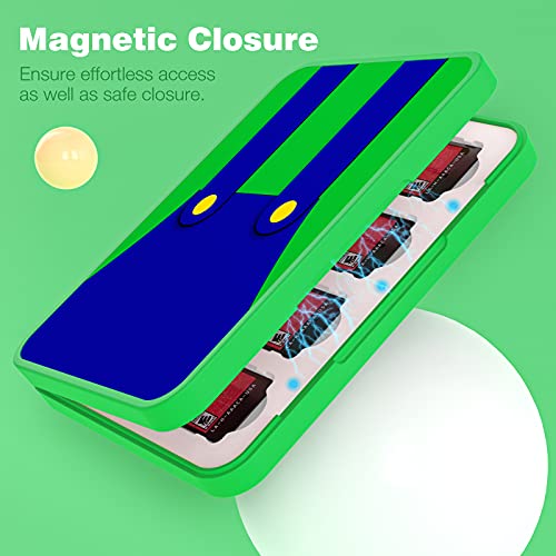 MoKo Funda para Almacenamiento para Switch Juegos Compatible con Nintendo Switch & Switch Lite & Switch OLED, Organizador de 16 Tarjetas de Juego Impermeable Estuche Caja de Tarjeta - Mario Verde
