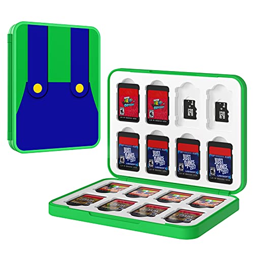 MoKo Funda para Almacenamiento para Switch Juegos Compatible con Nintendo Switch & Switch Lite & Switch OLED, Organizador de 16 Tarjetas de Juego Impermeable Estuche Caja de Tarjeta - Mario Verde