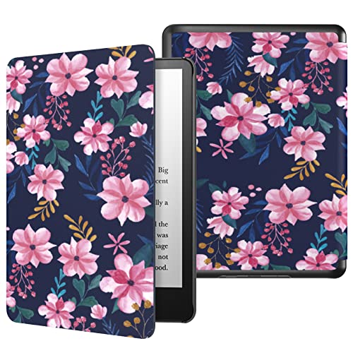 MoKo Funda para Kindle Paperwhite 11ª Generación (Modelo 2021) 6.8" y Kindle Paperwhite Signature Edición, PC Estuche Carcasa Estilo Niños con Auto Sueño/Estela, Azul & Rosa Flora