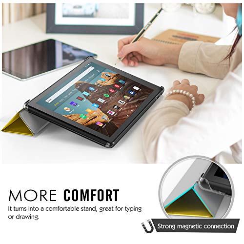 MoKo Funda para Nuevo Amazon Fire HD 10 Tableta (9th Gen 2019 & 7th Gen 2017 Modelo) - Ultra Slim Ligero Plegable Smart Cover Case Trasera Transparente Durable/Sin Cierre Manética - Limón Amarillo