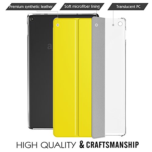 MoKo Funda para Nuevo Amazon Fire HD 10 Tableta (9th Gen 2019 & 7th Gen 2017 Modelo) - Ultra Slim Ligero Plegable Smart Cover Case Trasera Transparente Durable/Sin Cierre Manética - Limón Amarillo