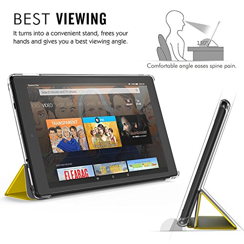 MoKo Funda para Nuevo Amazon Fire HD 10 Tableta (9th Gen 2019 & 7th Gen 2017 Modelo) - Ultra Slim Ligero Plegable Smart Cover Case Trasera Transparente Durable/Sin Cierre Manética - Limón Amarillo