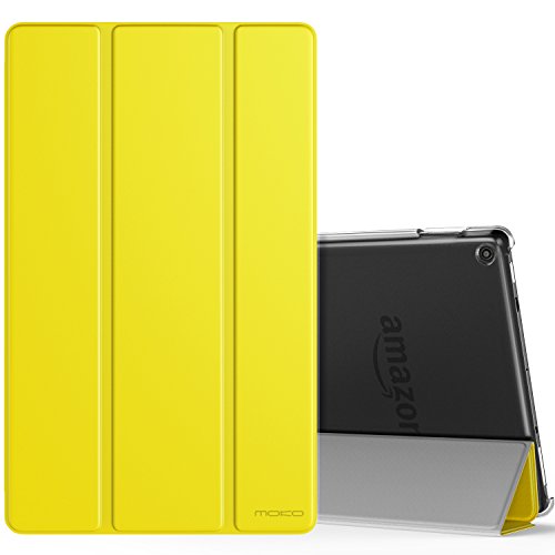 MoKo Funda para Nuevo Amazon Fire HD 10 Tableta (9th Gen 2019 & 7th Gen 2017 Modelo) - Ultra Slim Ligero Plegable Smart Cover Case Trasera Transparente Durable/Sin Cierre Manética - Limón Amarillo