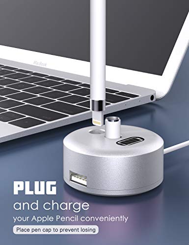MoKo Soporte de Carga Compatible con Apple Pencil 1ª Gen, Base de Carga Rápida con Pantalla Visual para iPad Pro Pencil/Pen iPad Pro 12.9 10.5 9.7, iPad 10.2 2019 (No Apto para iPad Pencil 2), Plata