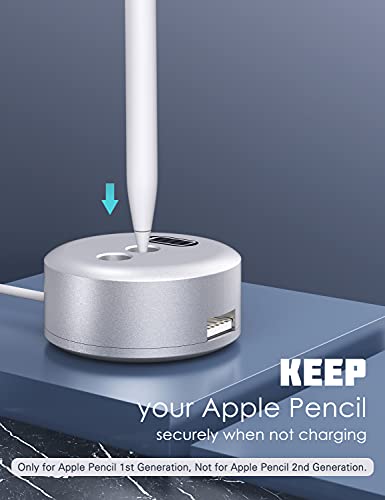 MoKo Soporte de Carga Compatible con Apple Pencil 1ª Gen, Base de Carga Rápida con Pantalla Visual para iPad Pro Pencil/Pen iPad Pro 12.9 10.5 9.7, iPad 10.2 2019 (No Apto para iPad Pencil 2), Plata