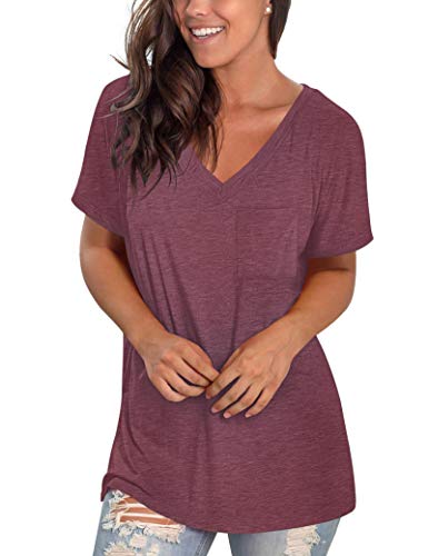 MOLERANI Camiseta para Mujer Liso Casual Top Loose Fit Camisetas de Manga Corta Wine Red XL
