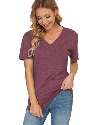 MOLERANI Camiseta para Mujer Liso Casual Top Loose Fit Camisetas de Manga Corta Wine Red XL