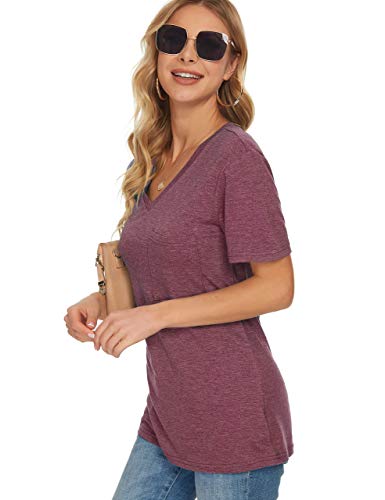 MOLERANI Camiseta para Mujer Liso Casual Top Loose Fit Camisetas de Manga Corta Wine Red XL