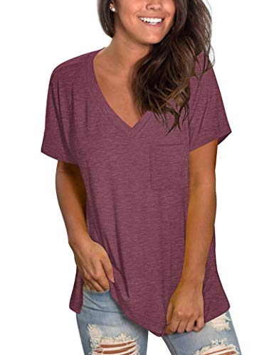 MOLERANI Camiseta para Mujer Liso Casual Top Loose Fit Camisetas de Manga Corta Wine Red XL