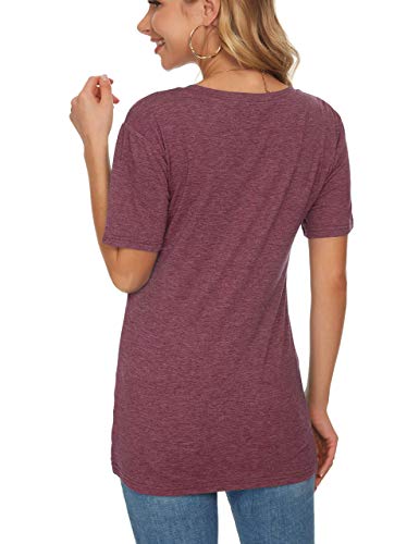 MOLERANI Camiseta para Mujer Liso Casual Top Loose Fit Camisetas de Manga Corta Wine Red XL