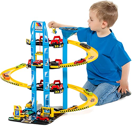 MOLTO | Parking Infantil de 4 Plantas con Garaje, Rampas, Helipuerto, Lavadero, Ascensor y Gasolinera | Incluye un Helicóptero | Juguetes Educativos para Niños y Niñas | De 3 a 8 años