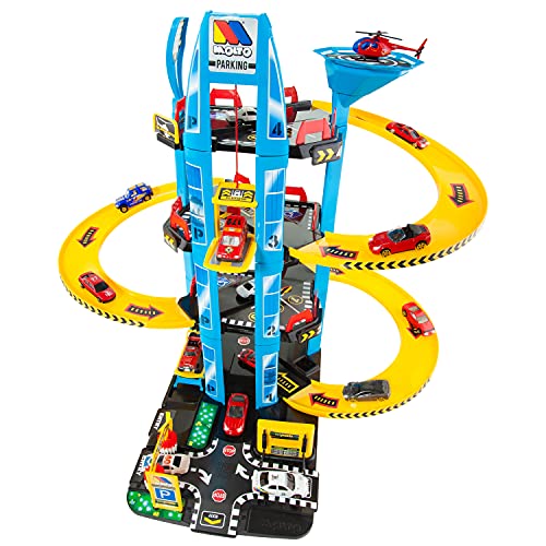 MOLTO | Parking Infantil de 4 Plantas con Garaje, Rampas, Helipuerto, Lavadero, Ascensor y Gasolinera | Incluye un Helicóptero | Juguetes Educativos para Niños y Niñas | De 3 a 8 años