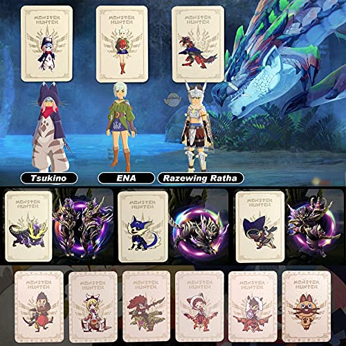 Monster Hunter Stories 2 Cards with 2 Joystick Caps, MH Stories 2: Wings of Ruin Cards Including ENA/Razewing Ratha/Tsukino, NFC Cards for Switch/Switch Lite/Wii U/New 3DS Pack of 12