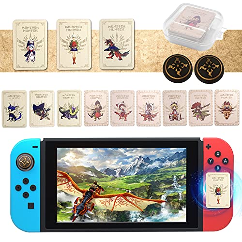 Monster Hunter Stories 2 Cards with 2 Joystick Caps, MH Stories 2: Wings of Ruin Cards Including ENA/Razewing Ratha/Tsukino, NFC Cards for Switch/Switch Lite/Wii U/New 3DS Pack of 12