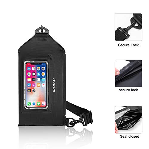 MOSISO Bolsa Seca Impermeable Navegación,Bolso Estanca Pecho Riñonera de Delgada Ajustable con Funda de Pantalla Táctil Claro Ajuste Máx 6,7 Pulgadas Teléfonos para Montar,Piscina,Kayak,Raft,Negro